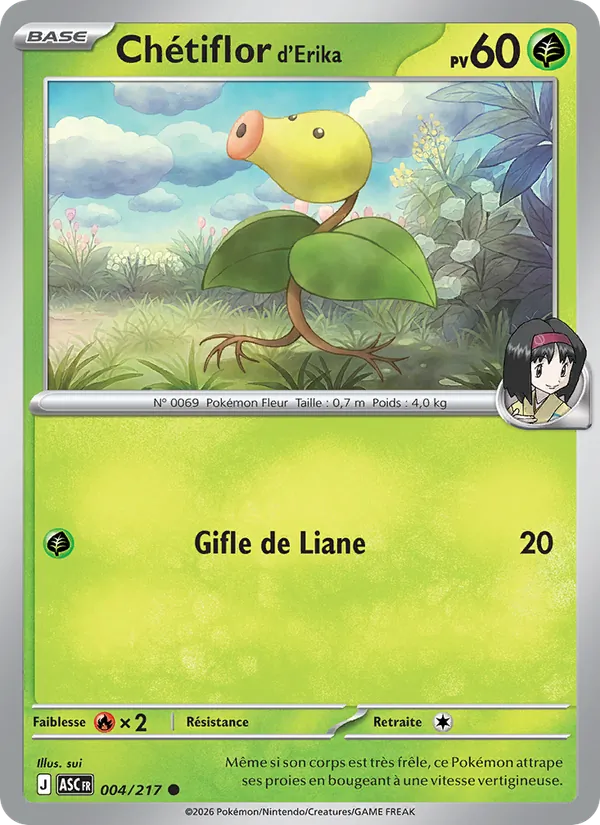 Carte Pokémon Chétiflor d'Erika 004/217 de l'extension Héros Transcendants