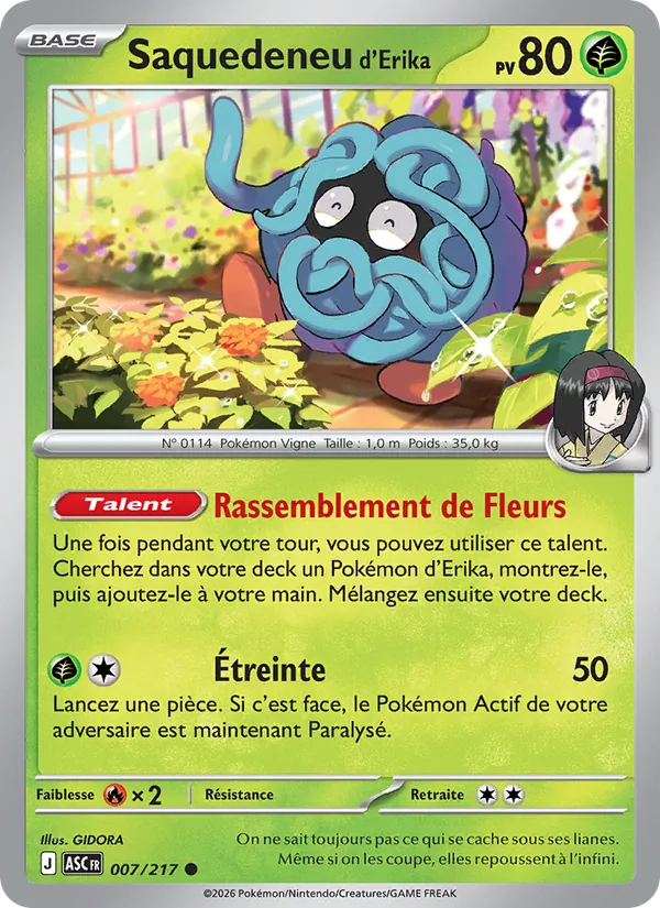 Carte Pokémon Saquedeneu d'Erika 007/217 de l'extension Héros Transcendants