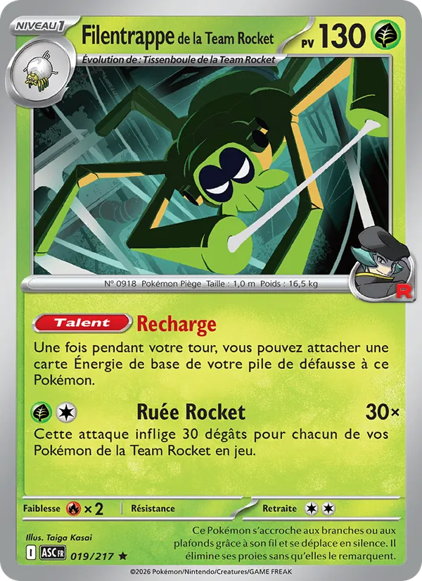 Carte Pokémon Filentrappe de la Team Rocket 019/217 de l'extension Héros Transcendants
