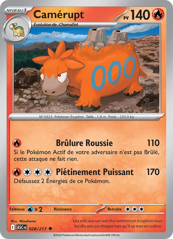 Carte Pokémon Camérupt 028/217 de l'extension Héros Transcendants