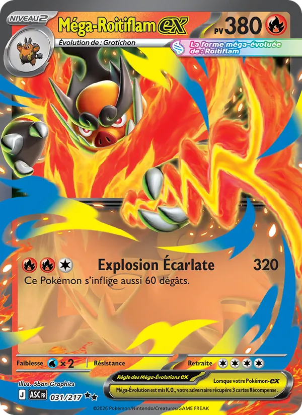 Carte Pokémon Méga-Roitiflam-ex 031/217 de l'extension Héros Transcendants