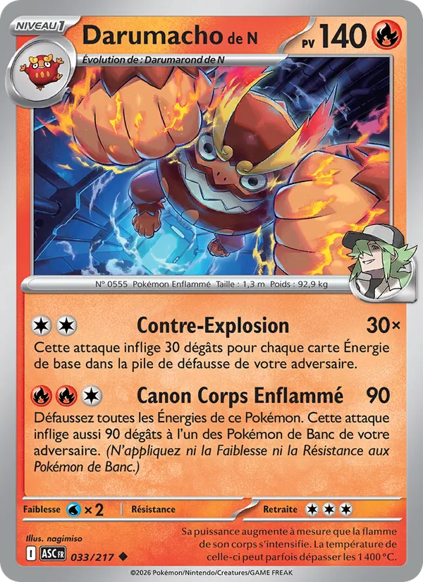 Carte Pokémon Darumacho de N 033/217 de l'extension Héros Transcendants
