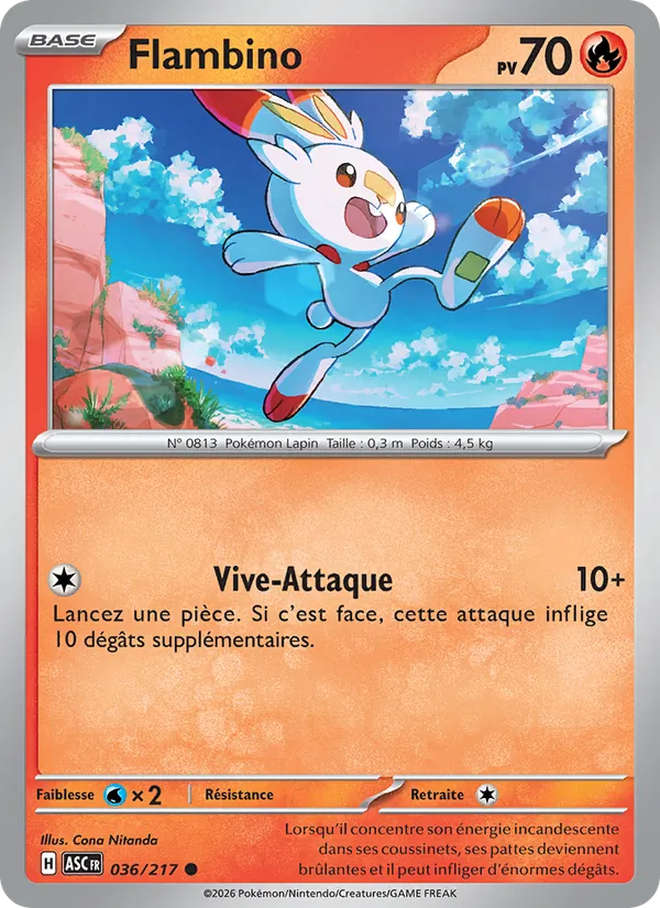 Carte Pokémon Flambino 036/217 de l'extension Héros Transcendants