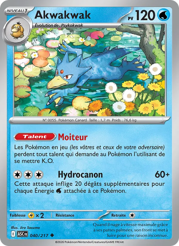 Carte Pokémon Akwakwak 040/217 de l'extension Héros Transcendants