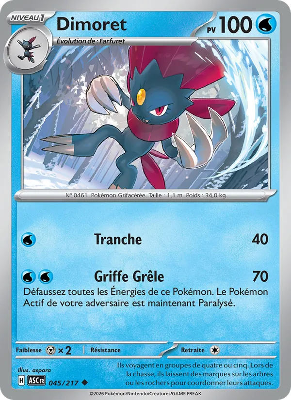 Carte Pokémon Dimoret 045/217 de l'extension Héros Transcendants