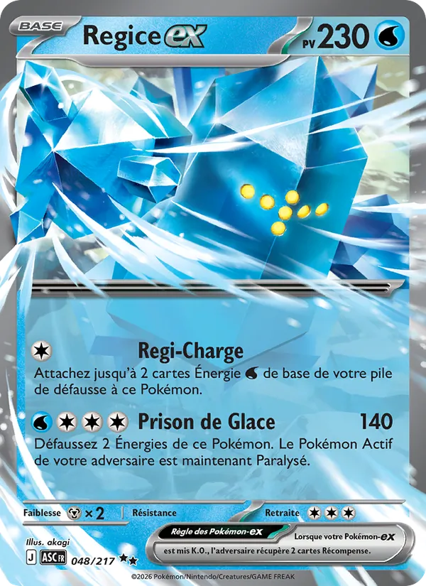 Carte Pokémon Regice-ex 048/217 de l'extension Héros Transcendants