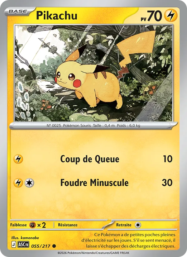 Carte Pokémon Pikachu 055/217 de l'extension Héros Transcendants
