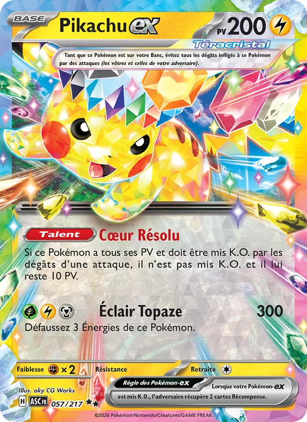 Carte Pokémon Pikachu-ex 057/217 de l'extension Héros Transcendants