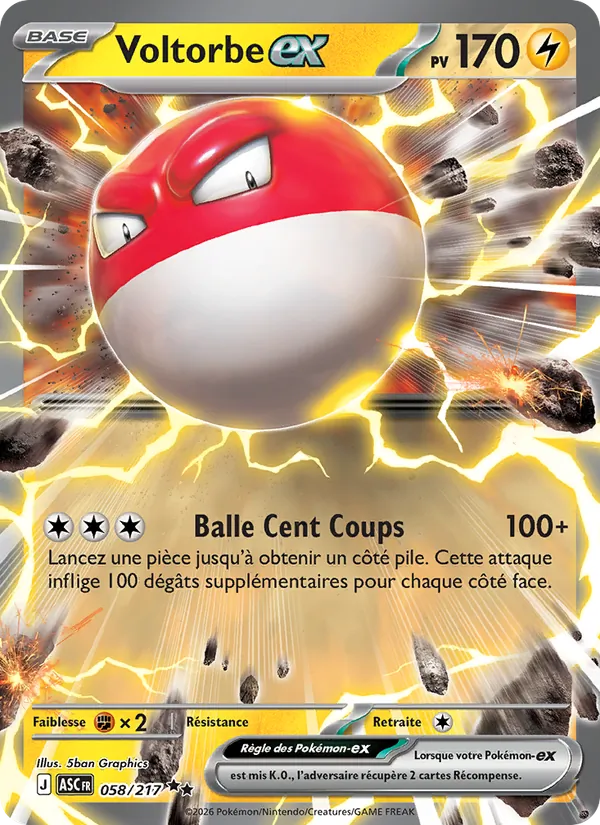Carte Pokémon Voltorbe-ex 058/217 de l'extension Héros Transcendants