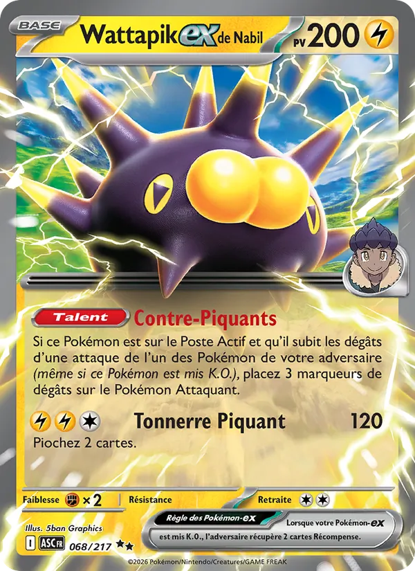 Carte Pokémon Wattapik-ex de Nabil 068/217 de l'extension Héros Transcendants