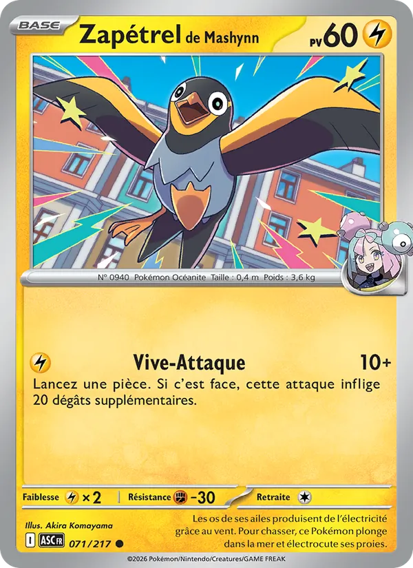 Carte Pokémon Zapétrel de Mashynn 071/217 de l'extension Héros Transcendants