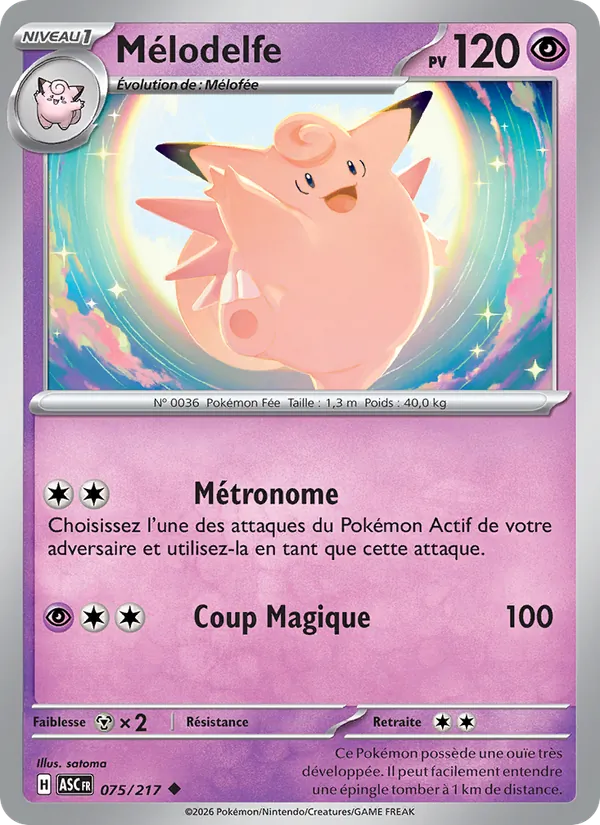 Carte Pokémon Mélodelfe 075/217 de l'extension Héros Transcendants