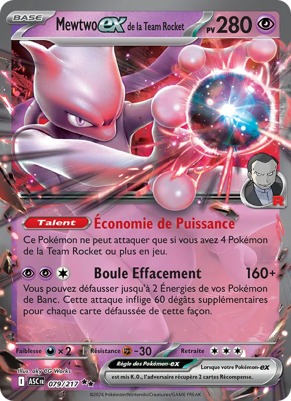 Carte Pokémon Mewtwo-ex de la Team Rocket 079/217 de l'extension Héros Transcendants