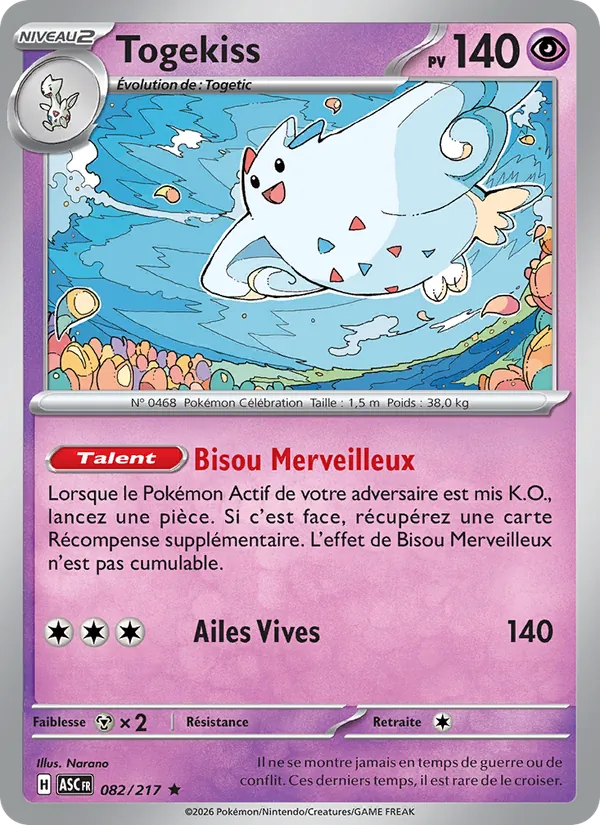 Carte Pokémon Togekiss 082/217 de l'extension Héros Transcendants