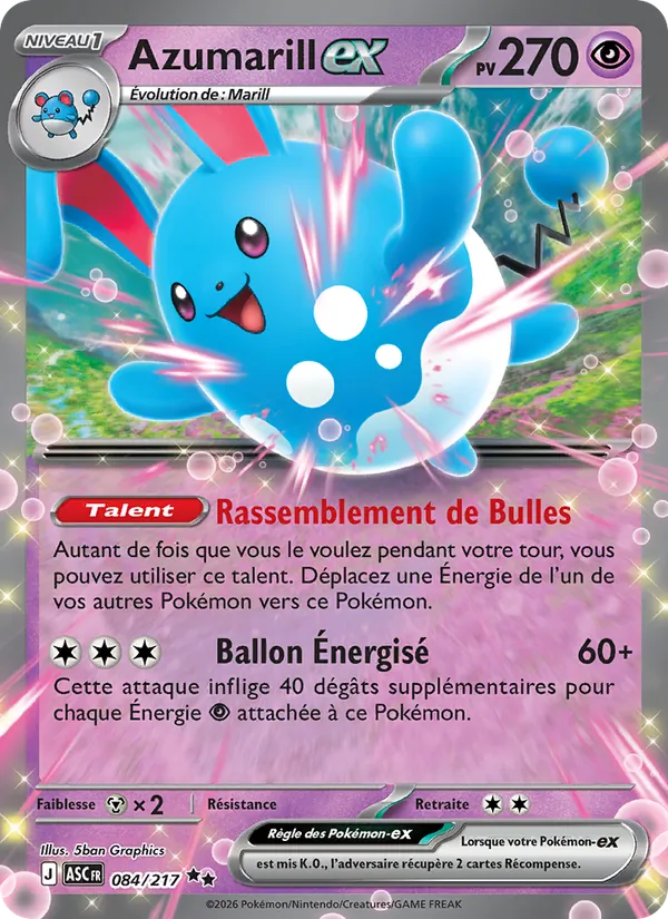 Carte Pokémon Azumarill-ex 084/217 de l'extension Héros Transcendants
