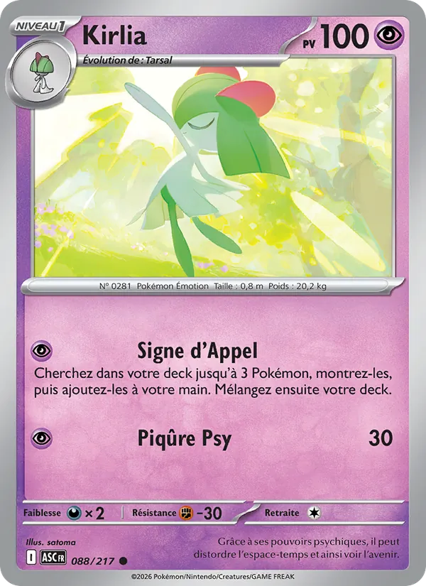 Carte Pokémon Kirlia 088/217 de l'extension Héros Transcendants