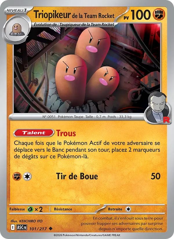 Carte Pokémon Triopikeur de la Team Rocket 101/217 de l'extension Héros Transcendants