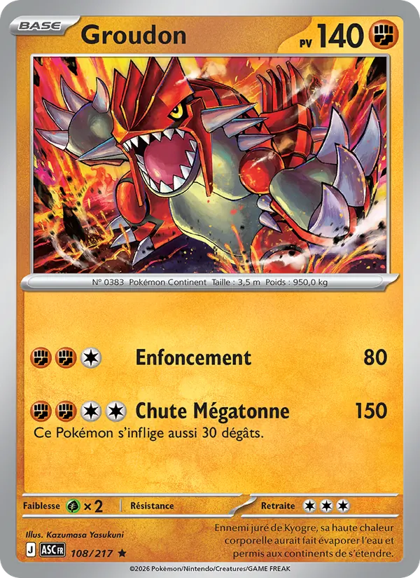 Carte Pokémon Groudon 108/217 de l'extension Héros Transcendants