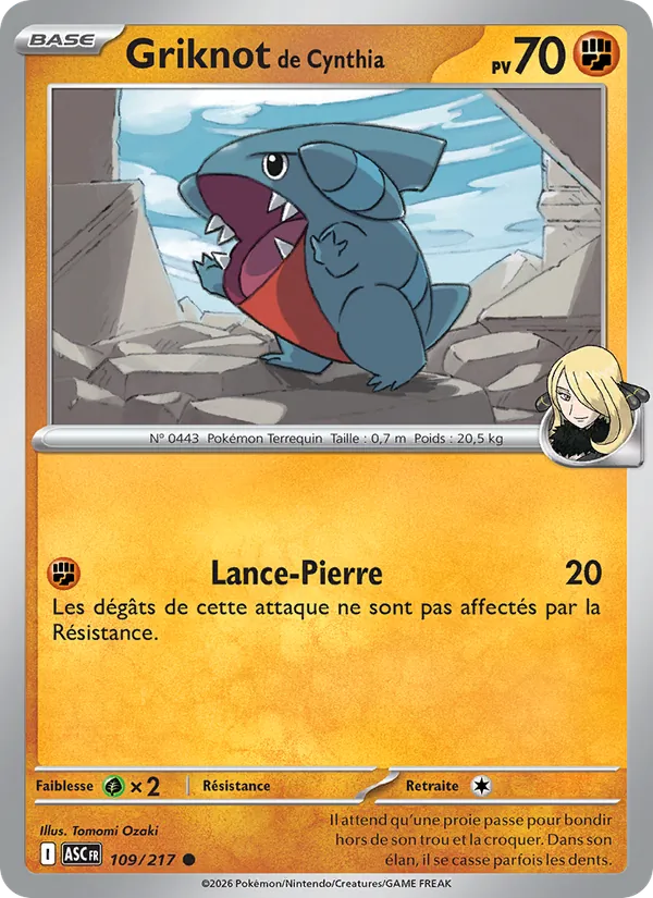 Carte Pokémon Griknot de Cynthia 109/217 de l'extension Héros Transcendants
