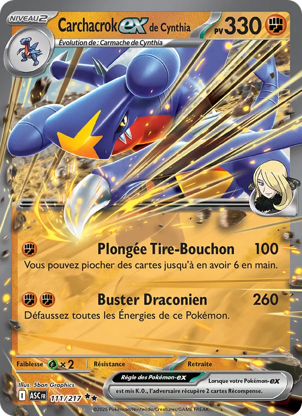 Carte Pokémon Carchacrock-ex de Cynthia 111/217 de l'extension Héros Transcendants