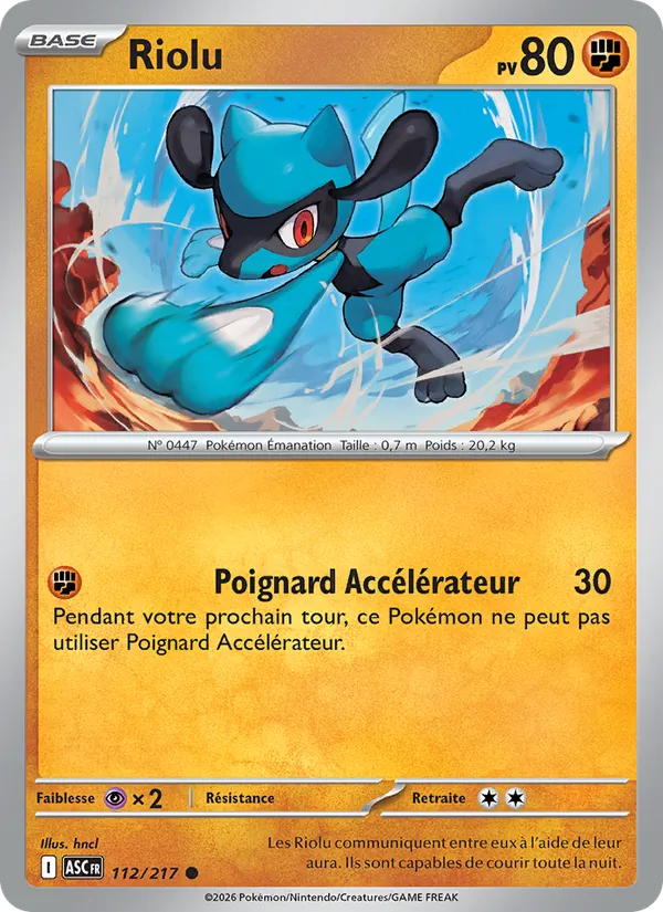 Carte Pokémon Riolu 112/217 de l'extension Héros Transcendants