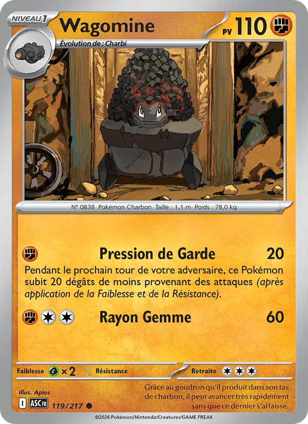 Carte Pokémon Wagomine 119/217 de l'extension Héros Transcendants