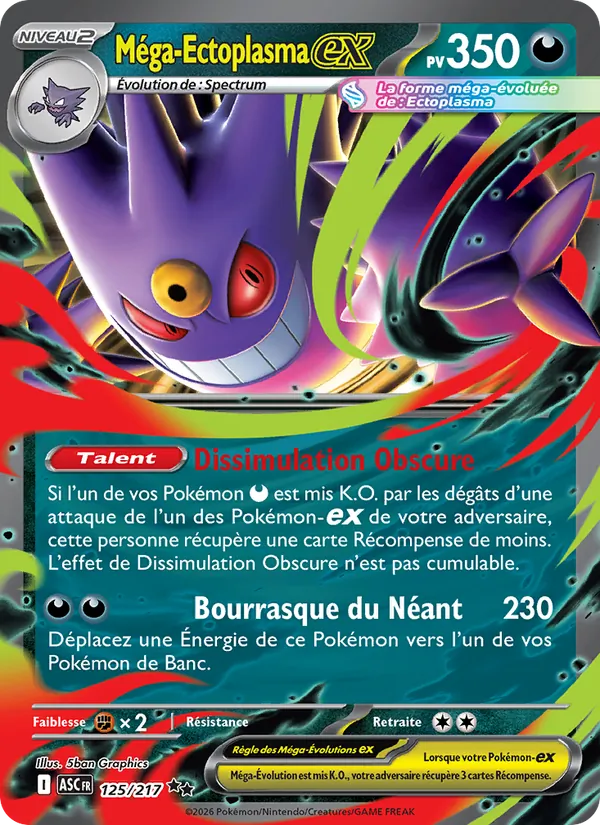 Carte Pokémon Méga-Ectoplasma-ex 125/217 de l'extension Héros Transcendants