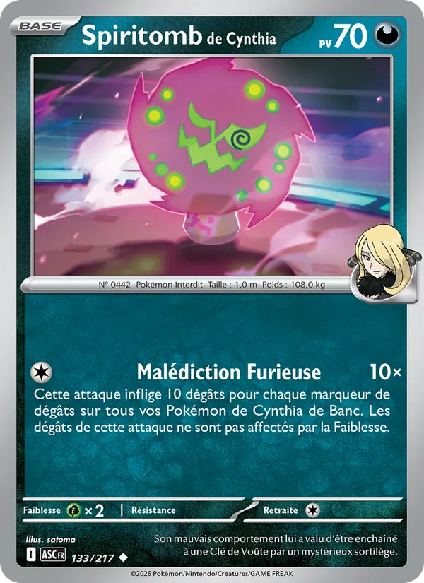 Carte Pokémon Spiritomb de Cynthia 133/217 de l'extension Héros Transcendants