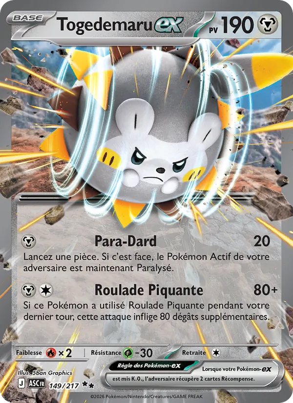 Carte Pokémon Togedemaru-ex 149/217 de l'extension Héros Transcendants