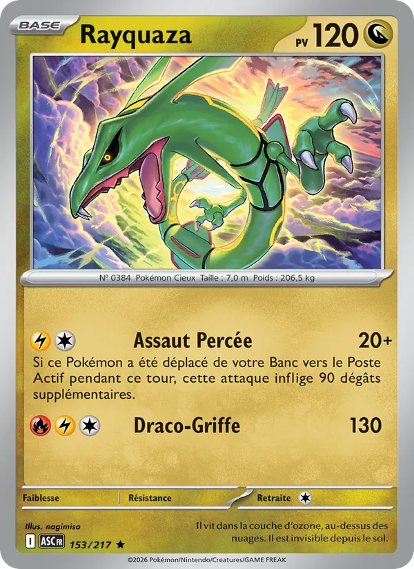 Carte Pokémon Rayquaza 153/217 de l'extension Héros Transcendants
