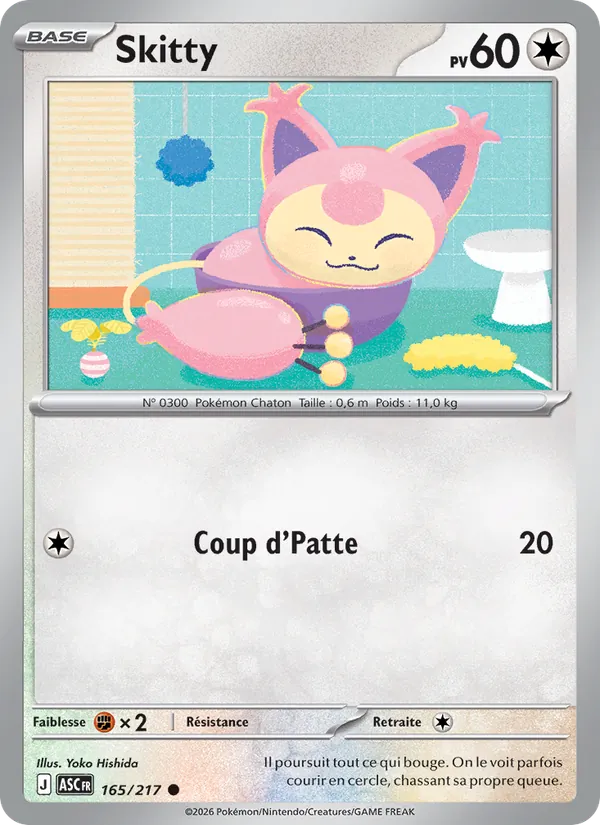Carte Pokémon Skitty 165/217 de l'extension Héros Transcendants