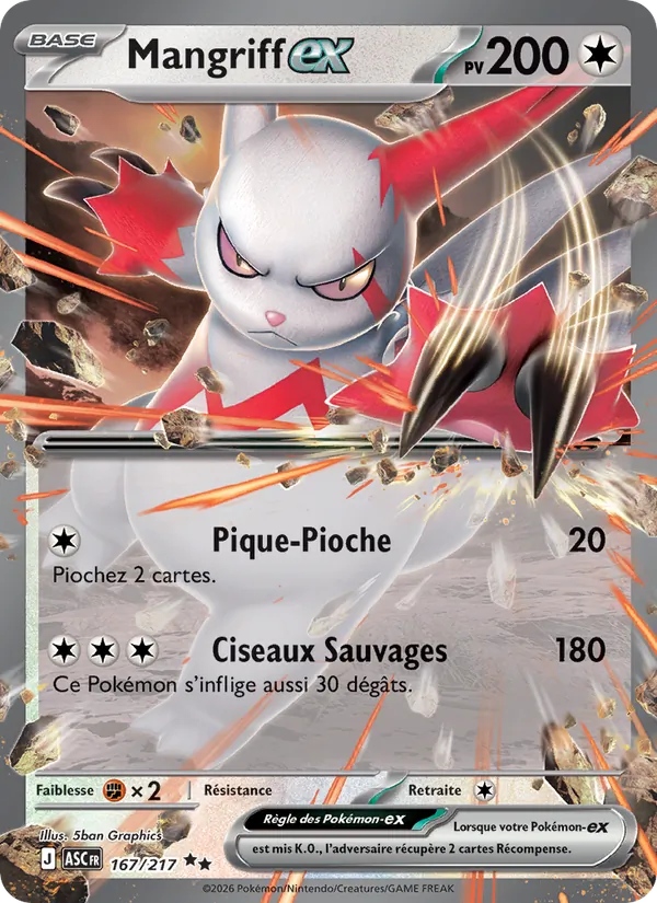 Carte Pokémon Mangriff-ex 167/217 de l'extension Héros Transcendants
