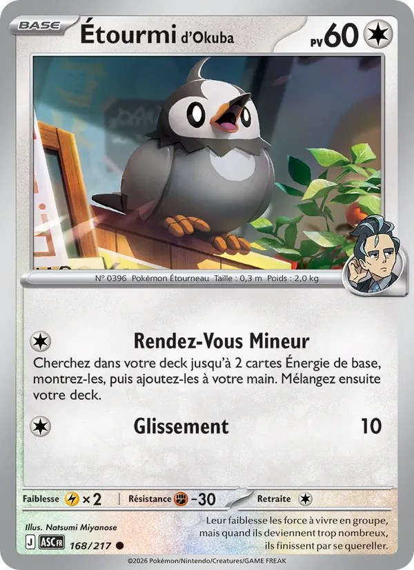 Carte Pokémon Étourmi d'Okuba 168/217 de l'extension Héros Transcendants