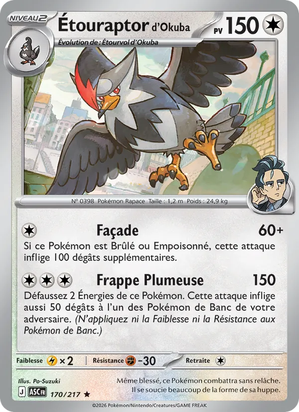 Carte Pokémon Étouraptor d'Okuba 170/217 de l'extension Héros Transcendants