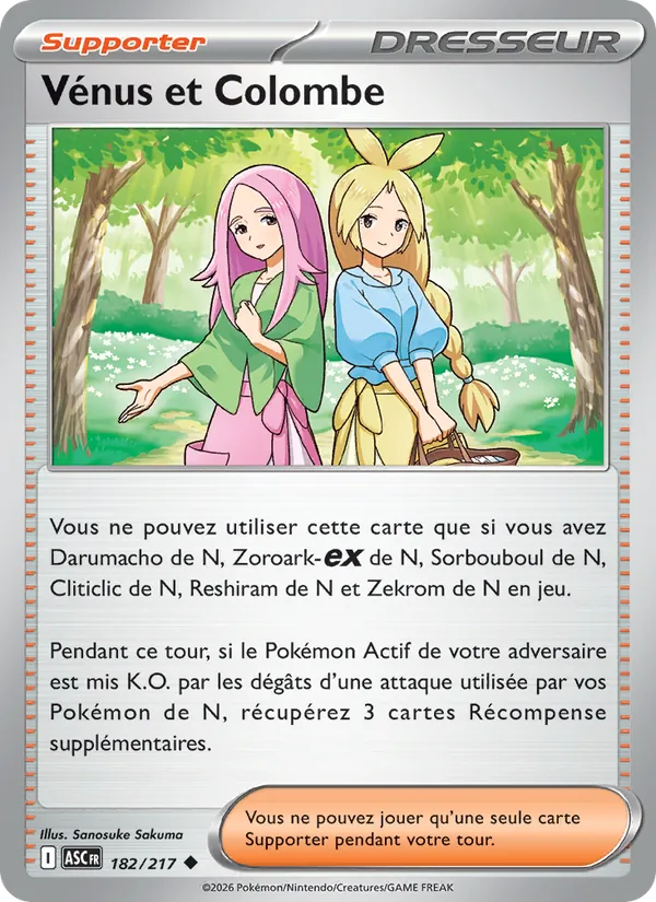 Carte Pokémon Vénus et Colombe 182/217 de l'extension Héros Transcendants