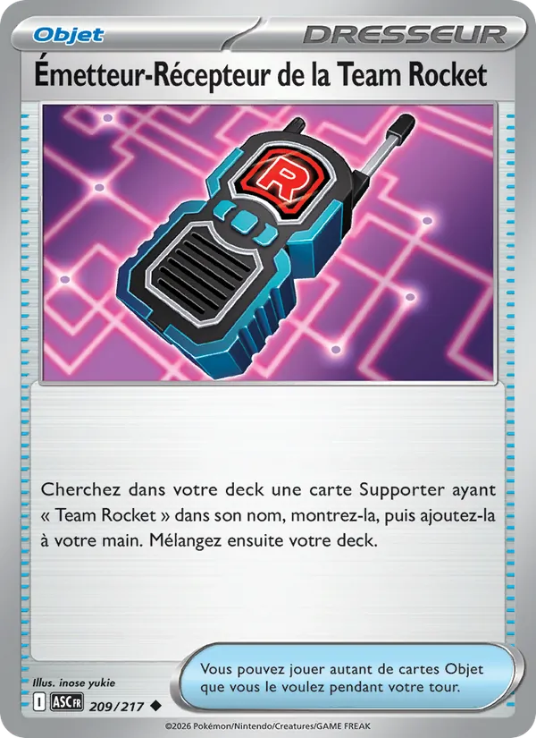 Carte Pokémon Émetteur-Récepteur de la Team Rocket 209/217 de l'extension Héros Transcendants