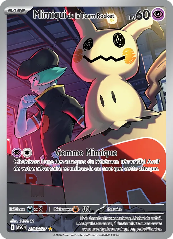 Carte Pokémon Mimiqui de la Team Rocket 238/217 de l'extension Héros Transcendants