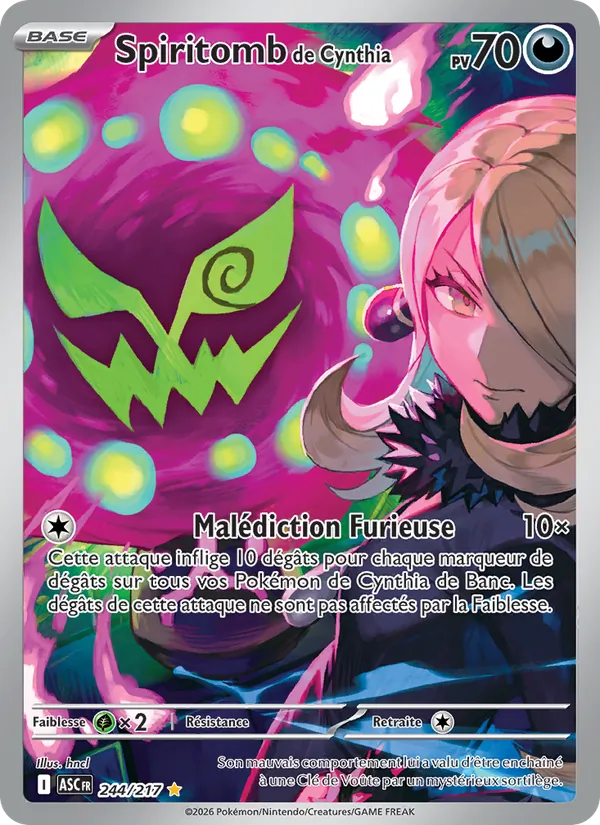 Carte Pokémon Spiritomb de Cynthia 244/217 de l'extension Héros Transcendants