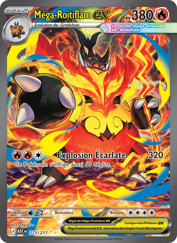 Carte Pokémon Méga-Roitiflam-ex 273/217 de l'extension Héros Transcendants