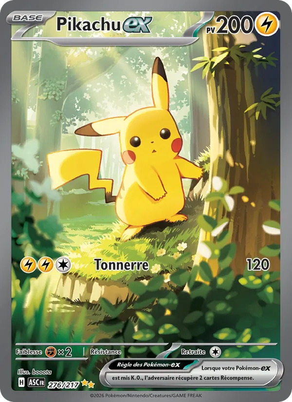 Carte Pokémon Pikachu-ex 276/217 de l'extension Héros Transcendants