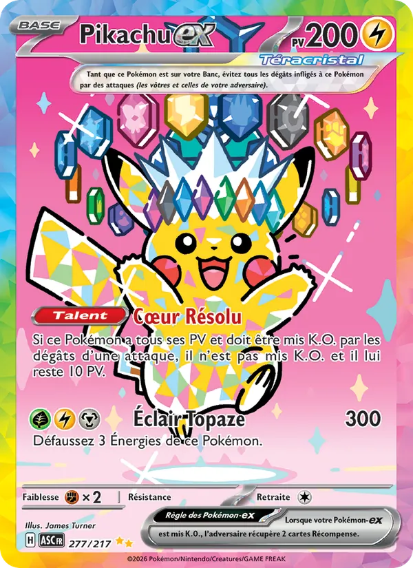 Carte Pokémon Pikachu-ex 277/217 de l'extension Héros Transcendants