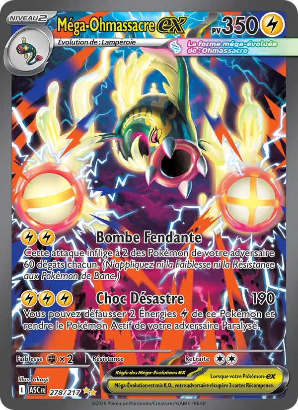Carte Pokémon Méga-Ohmassacre-ex 278/217 de l'extension Héros Transcendants