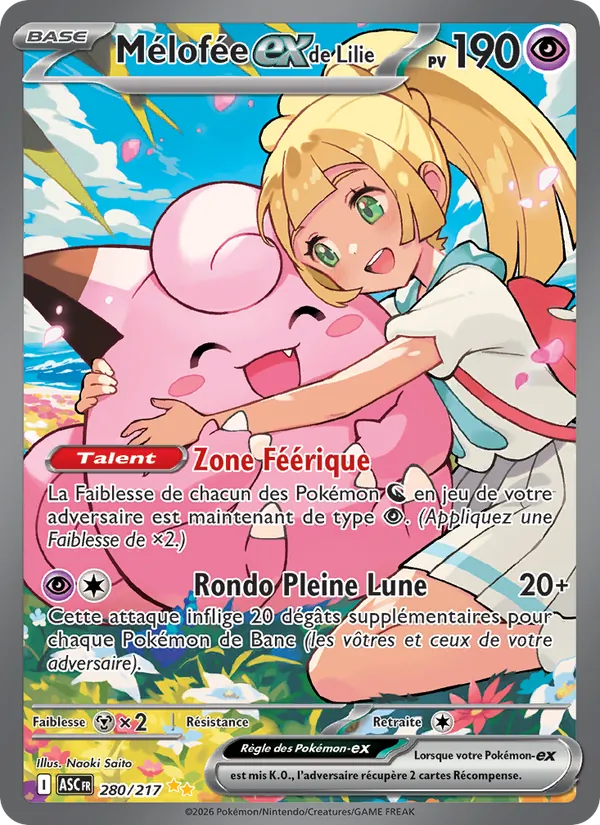 Carte Pokémon Mélofée-ex de Lilie 280/217 de l'extension Héros Transcendants