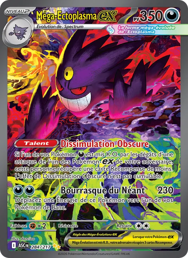 Carte Pokémon Méga-Ectoplasma-ex 284/217 de l'extension Héros Transcendants
