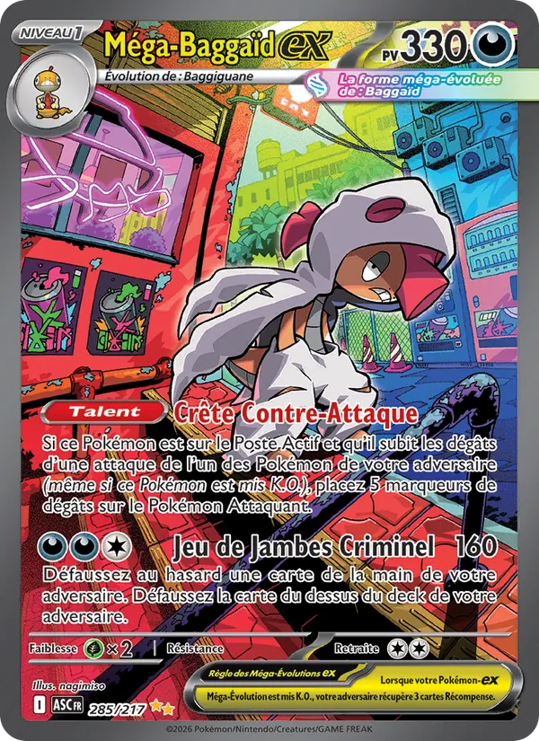 Carte Pokémon Méga-Baggaïd-ex 285/217 de l'extension Héros Transcendants