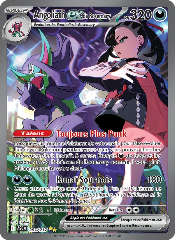 Carte Pokémon Angoliath-ex de Rosemary 287/217 de l'extension Héros Transcendants