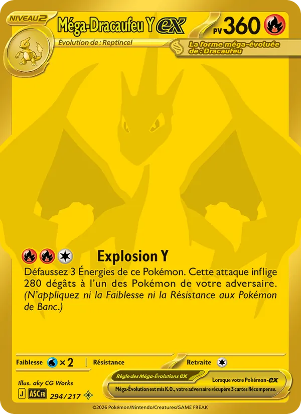 Carte Pokémon Méga-Dracaufeu Y-ex 294/217 de l'extension Héros Transcendants