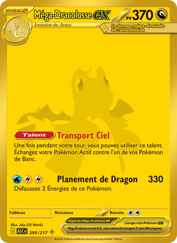 Carte Pokémon Méga-Dracolosse-ex 295/217 de l'extension Héros Transcendants