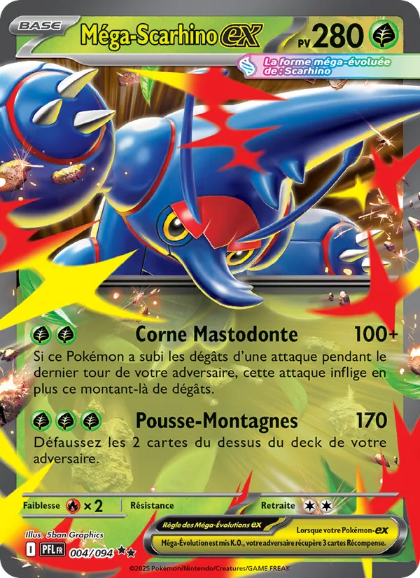 Carte Pokémon Méga-Scarhino-ex 004/94 de l'extension Flammes Fantasmagoriques