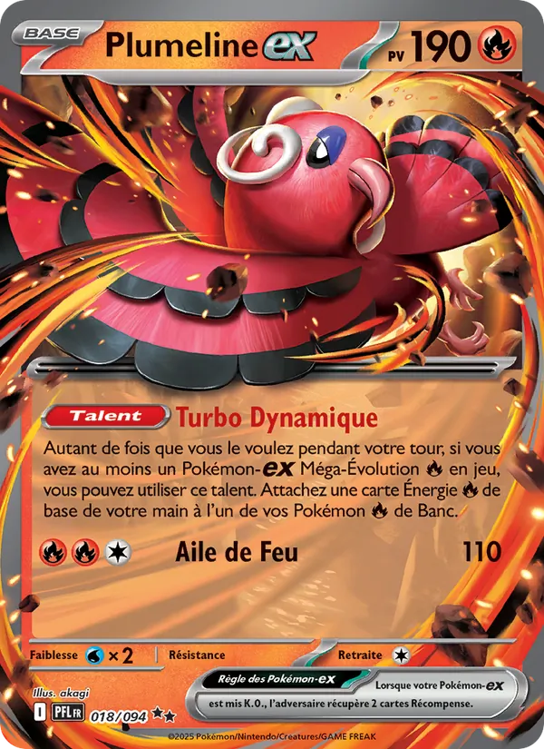 Carte Pokémon Plumeline-ex 018/94 de l'extension Flammes Fantasmagoriques